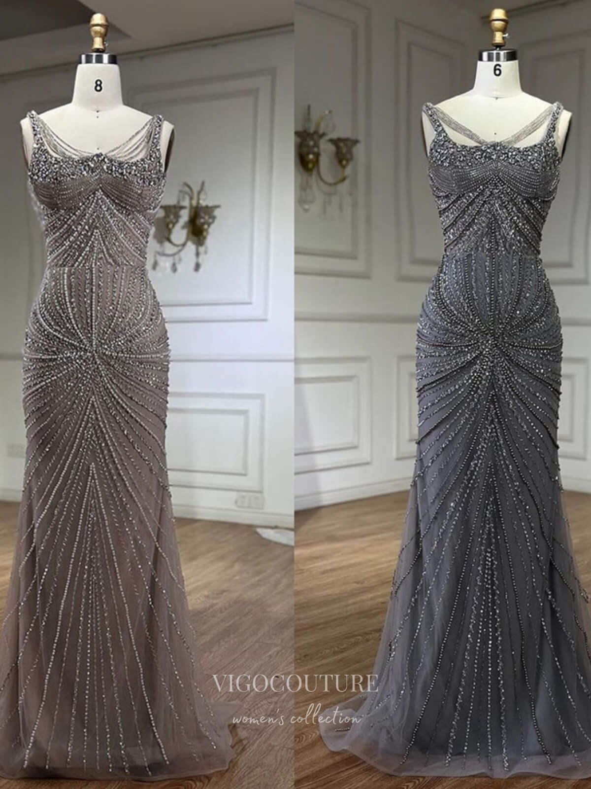 Prom Dress 2025 Elegant Beaded Mermaid Prom Dresses Spaghetti Strap Pageant Dress 24510-unique elegant Prom Dresses-Dusty Pink-US2-vigocouture