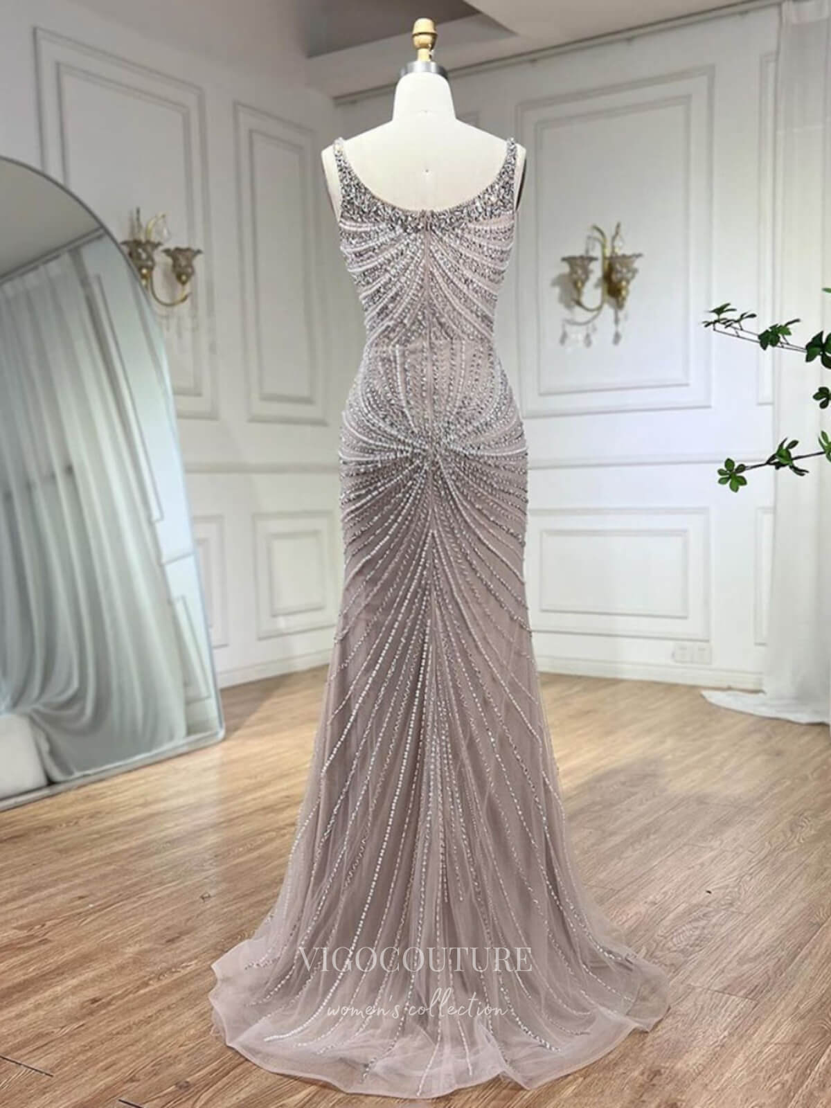 Prom Dress 2025 Elegant Beaded Mermaid Prom Dresses Spaghetti Strap Pageant Dress 24510-unique elegant Prom Dresses-Dusty Pink-US2-vigocouture