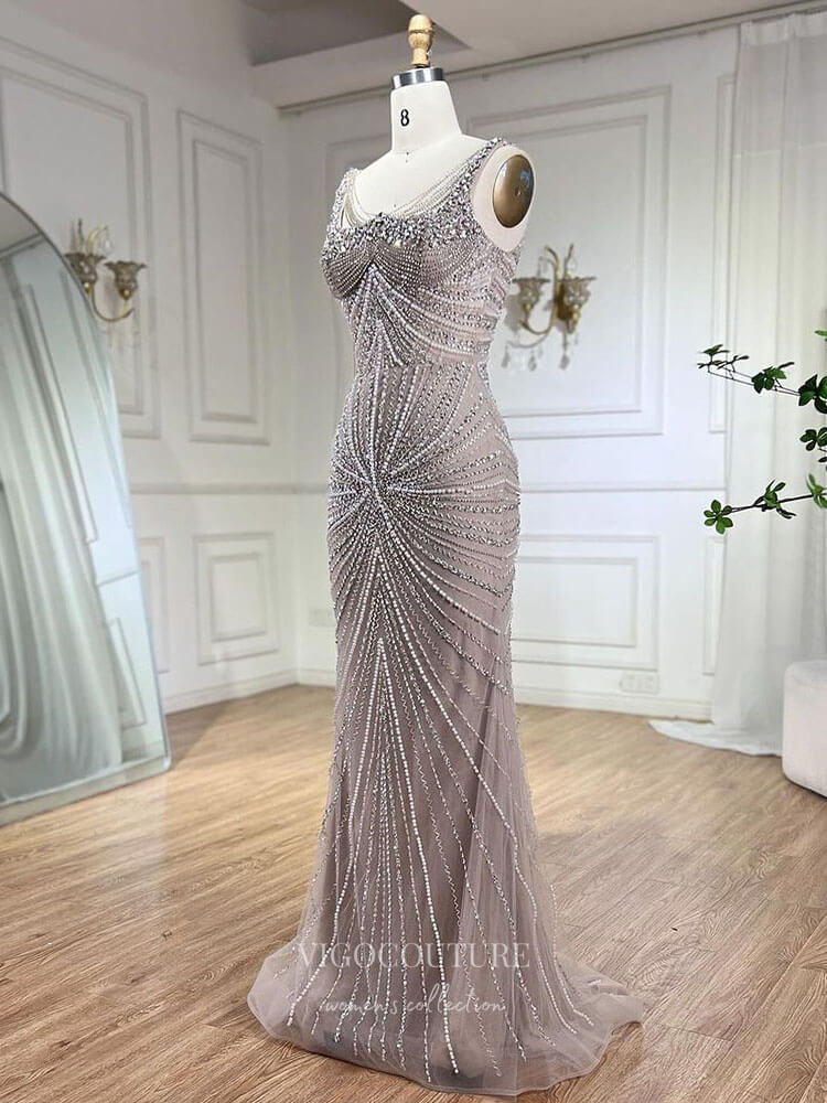 Elegant Beaded Mermaid Prom Dresses Spaghetti Strap Pageant Dress 24510 Dusty Pink / US12 Elegant Beaded Mermaid Prom Dresses Spaghetti Strap Pageant Dress 24510 Dusty Pink / US12