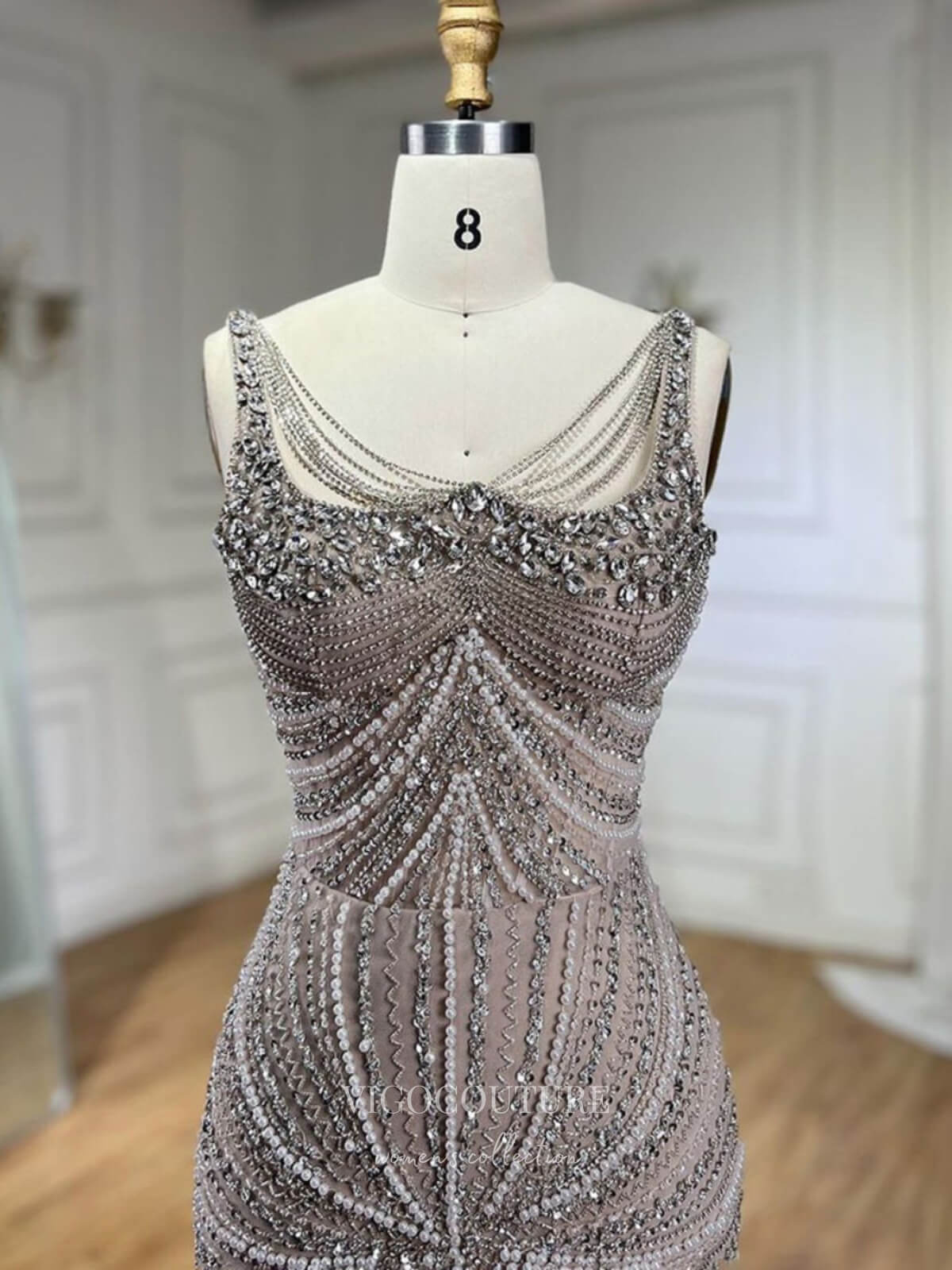 Prom Dress 2025 Elegant Beaded Mermaid Prom Dresses Spaghetti Strap Pageant Dress 24510-unique elegant Prom Dresses-Dusty Pink-US2-vigocouture