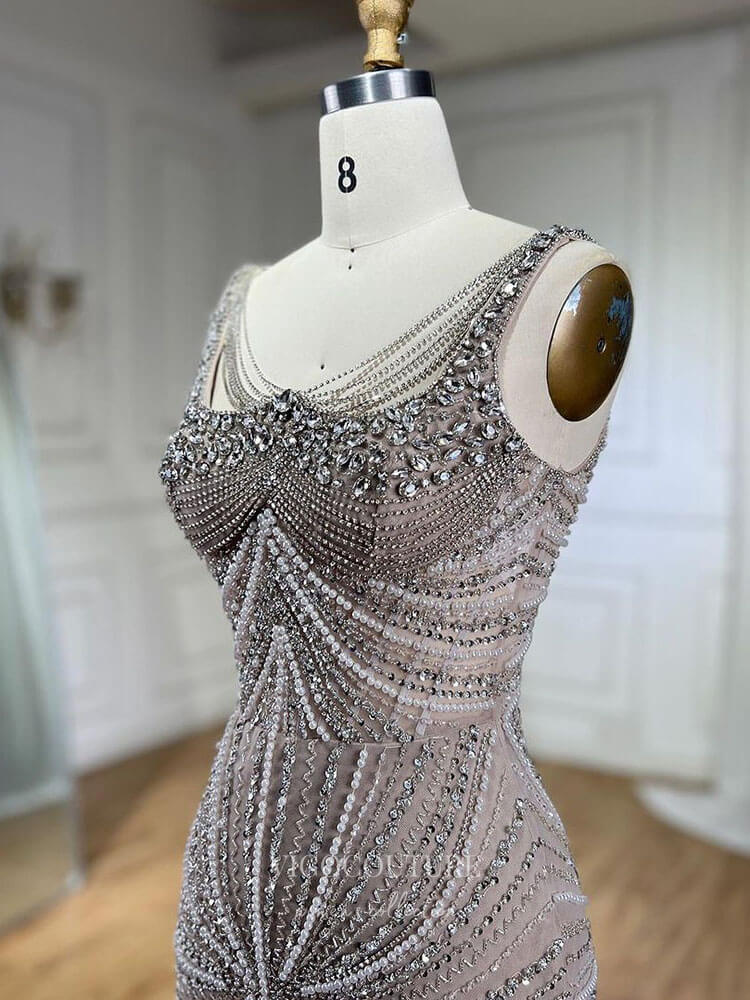 Prom Dress 2025 Elegant Beaded Mermaid Prom Dresses Spaghetti Strap Pageant Dress 24510-unique elegant Prom Dresses-Dusty Pink-US2-vigocouture