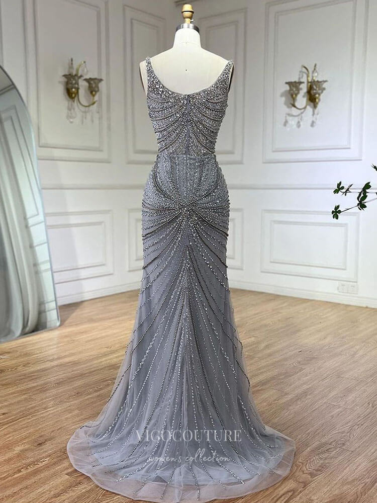 Prom Dress 2025 Elegant Beaded Mermaid Prom Dresses Spaghetti Strap Pageant Dress 24510-unique elegant Prom Dresses-Dusty Pink-US2-vigocouture