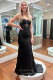 Elegant Black Lace Applique Spaghetti Strap Mermaid Prom Dress 22196