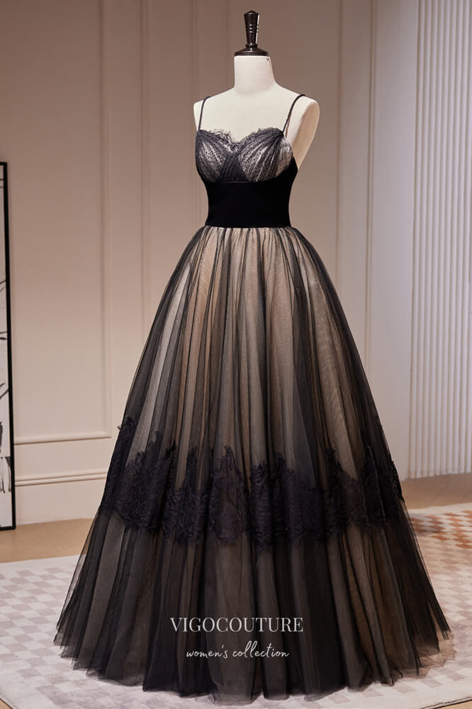 Prom Dress 2025 Elegant Black Lace Prom Dresses Spaghetti Strap Evening Dress 22389-unique elegant Prom Dresses-Black-Custom Size-vigocouture