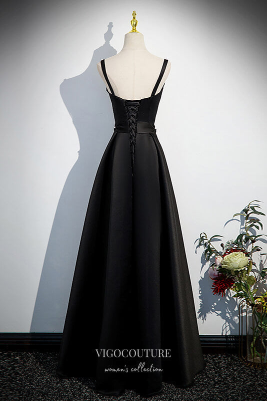 Prom Dress 2025 Elegant Black Satin Prom Dress with Spaghetti Strap 22317-unique elegant Prom Dresses-Black-Custom Size-vigocouture