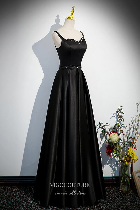Elegant Black Satin Prom Dress with Spaghetti Strap 22317 Black / US10 Elegant Black Satin Prom Dress with Spaghetti Strap 22317 Black / US10