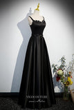 Prom Dress 2025 Elegant Black Satin Prom Dress with Spaghetti Strap 22317-unique elegant Prom Dresses-Black-Custom Size-vigocouture