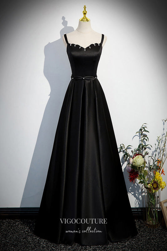 Prom Dress 2025 Elegant Black Satin Prom Dress with Spaghetti Strap 22317-unique elegant Prom Dresses-Black-Custom Size-vigocouture