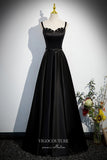 Prom Dress 2025 Elegant Black Satin Prom Dress with Spaghetti Strap 22317-unique elegant Prom Dresses-Black-Custom Size-vigocouture