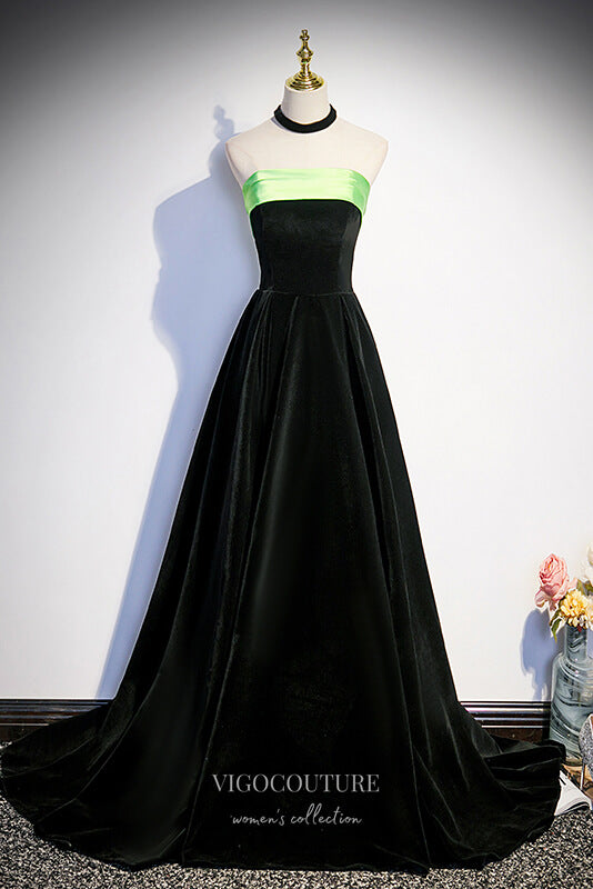 Elegant Black Strapless Velvet Prom Dress 22267 vigocouture Elegant Black Strapless Velvet Prom Dress 22267 vigocouture