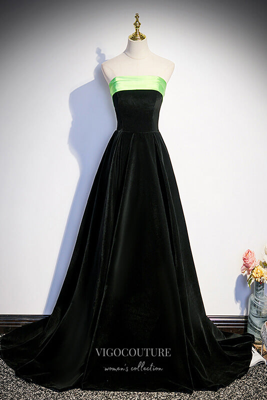 Prom Dress 2025 Elegant Black Strapless Velvet Prom Dress 22267-unique elegant Prom Dresses-Black-Custom Size-vigocouture