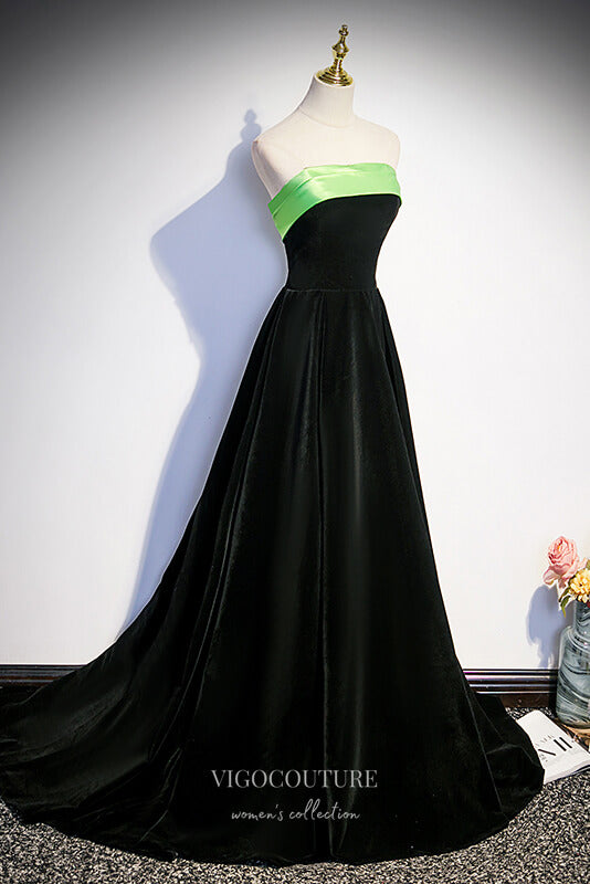 Prom Dress 2025 Elegant Black Strapless Velvet Prom Dress 22267-unique elegant Prom Dresses-Black-Custom Size-vigocouture