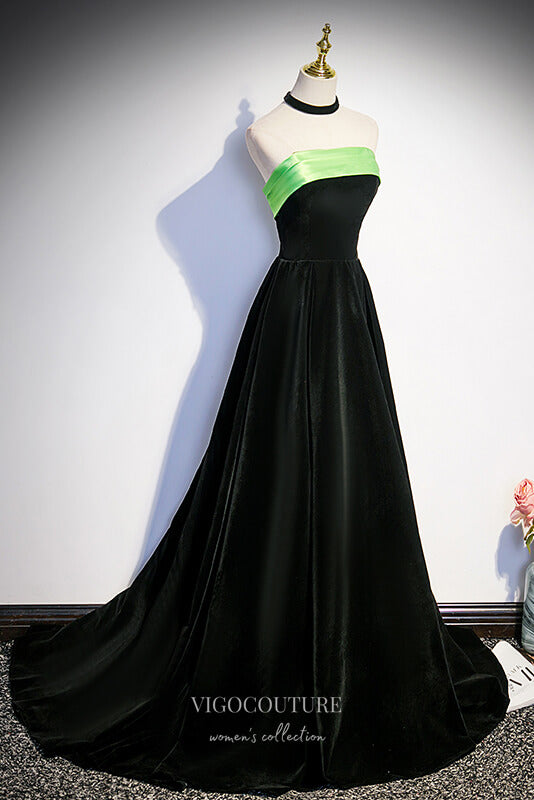 Prom Dress 2025 Elegant Black Strapless Velvet Prom Dress 22267-unique elegant Prom Dresses-Black-Custom Size-vigocouture