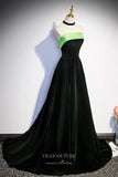 Elegant Black Strapless Velvet Prom Dress 22267