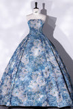 Prom Dress 2025 Elegant Blue Jacquard Satin Prom Dress with Puffed Sleeve 22339-unique elegant Prom Dresses-Blue-Custom Size-vigocouture