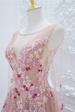 Prom Dress 2025 Elegant Blush Lace Applique Prom Dress with Long Sleeve and Open Back 22281-unique elegant Prom Dresses-Blush-Custom Size-vigocouture