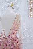 Prom Dress 2025 Elegant Blush Lace Applique Prom Dress with Long Sleeve and Open Back 22281-unique elegant Prom Dresses-Blush-Custom Size-vigocouture