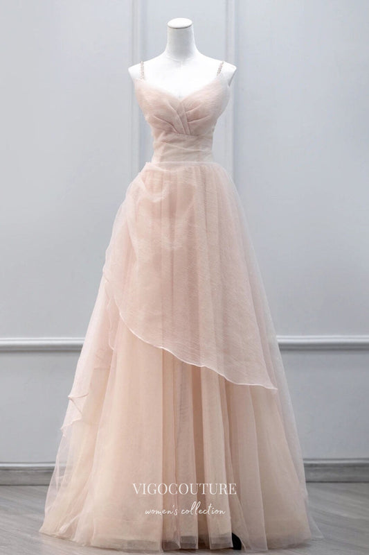 Prom Dress 2025 Elegant Blush Prom Dress with Sweetheart Neck and Beaded Spaghetti Strap 22310-unique elegant Prom Dresses-Blush-Custom Size-vigocouture