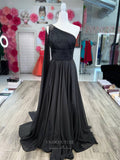 Prom Dress 2025 Elegant Chiffon One Shoulder Prom Dresses Watteau Train Pleated Boidce 24321-unique elegant Prom Dresses-Black-Custom Size-vigocouture