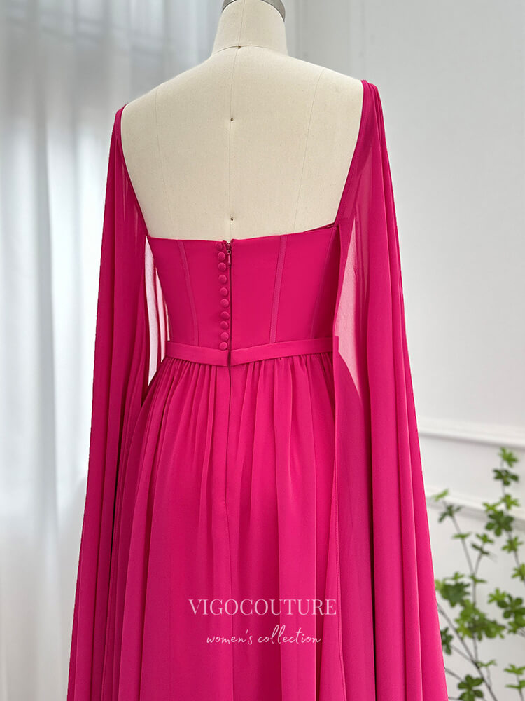 Prom Dress 2025 Elegant Chiffon Sheath Prom Dresses Extra Long Sleeve Mother of the Bride Dress 24443-unique elegant Prom Dresses-As Pictured-Custom Size-vigocouture