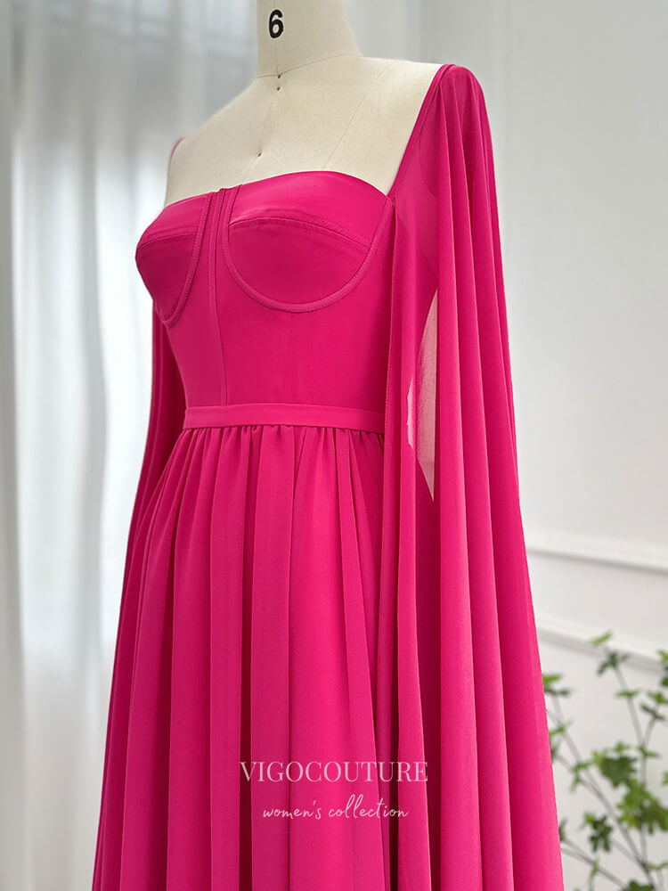 Prom Dress 2025 Elegant Chiffon Sheath Prom Dresses Extra Long Sleeve Mother of the Bride Dress 24443-unique elegant Prom Dresses-As Pictured-Custom Size-vigocouture