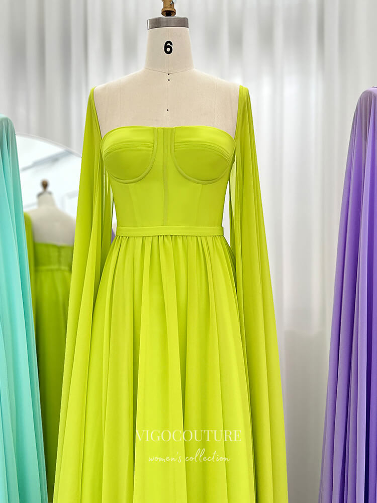 Prom Dress 2025 Elegant Chiffon Sheath Prom Dresses Extra Long Sleeve Mother of the Bride Dress 24443-unique elegant Prom Dresses-Green-Custom Size-vigocouture