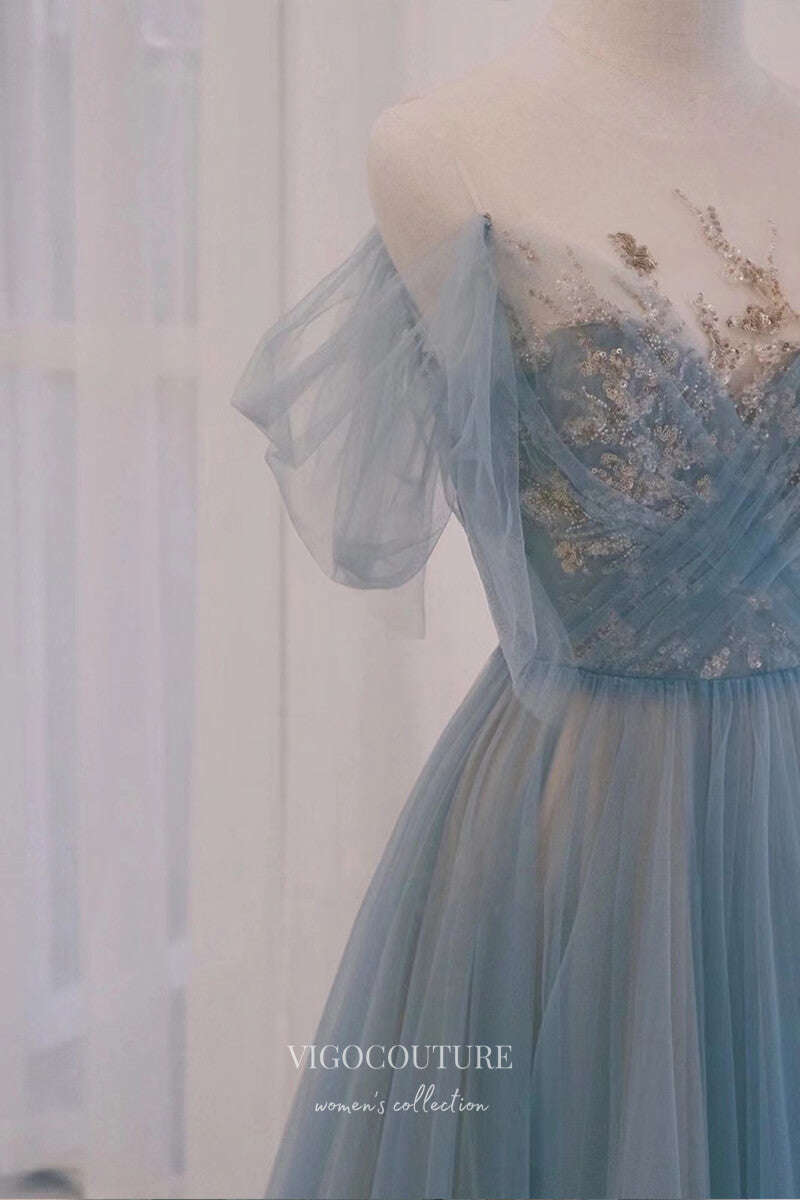 Elegant Dusty Blue Off the Shoulder Prom Dress with Sequin Lace Applique 22282 Custom Colors / US0 Elegant Dusty Blue Off the Shoulder Prom Dress with Sequin Lace Applique 22282 Custom Colors / US0