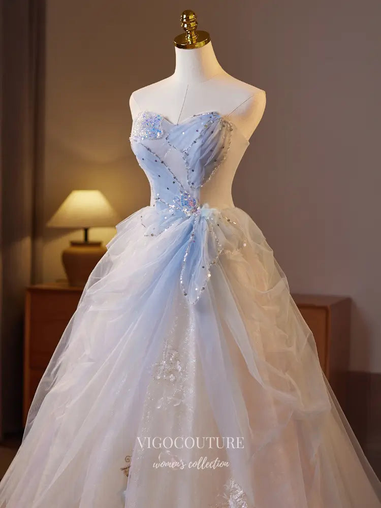 Elegant Fairy Tale Blue Prom Ball Gown Sparkling Tulle Princess Dress - 25314 Light Blue / US0 Elegant Fairy Tale Blue Prom Ball Gown Sparkling Tulle Princess Dress - 25314 Light Blue / US0