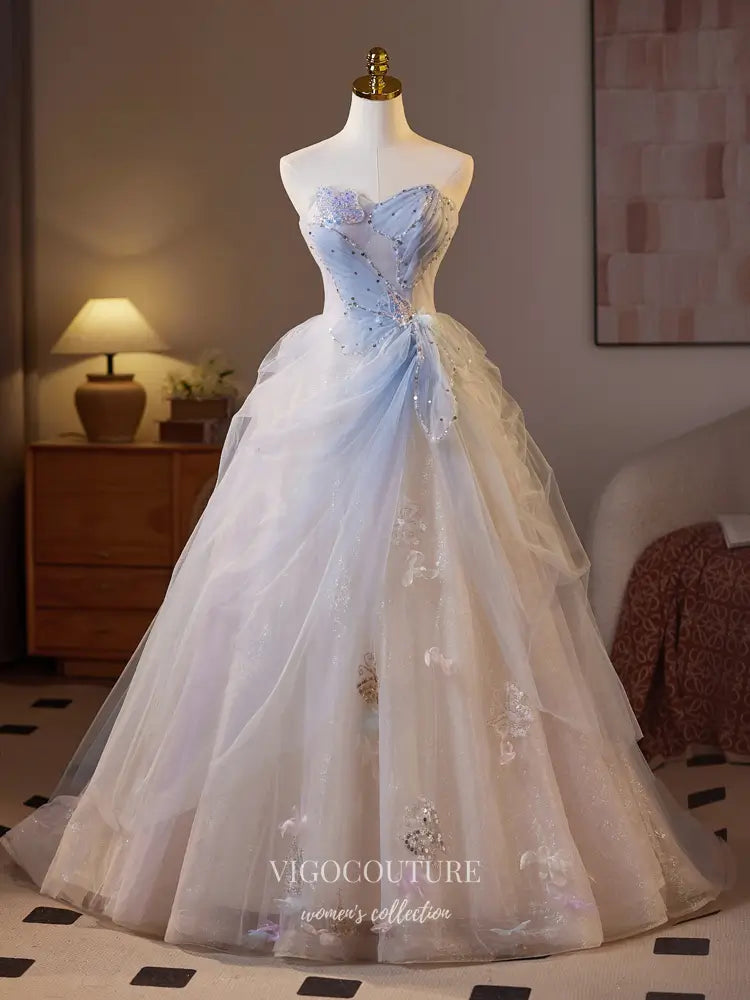 Elegant Fairy Tale Blue Prom Ball Gown – Sparkling Tulle Princess Dress