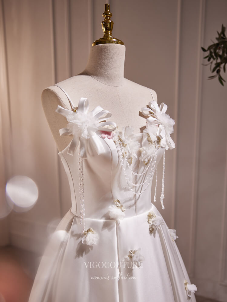 Elegant Floral Satin Hoco Dresses Spaghetti Strap Tea-Length Dress hc2 vigocouture Elegant Floral Satin Hoco Dresses Spaghetti Strap Tea-Length Dress hc2 vigocouture