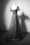 Prom Dress 2025 Elegant Grey Beaded Prom Dress with Puffed Sleeve 22377-unique elegant Prom Dresses-Grey-Custom Size-vigocouture