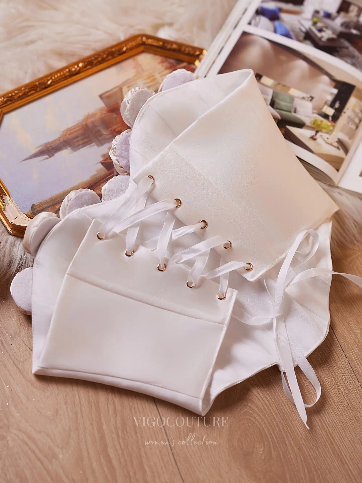 Prom Dresses 2025 to impress Elegant Ivory Satin Corset Top with 3D Rose Trim & Lace-Up Back – 26009-vigocouture-vigocouture