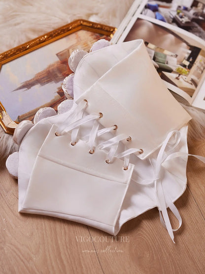 Prom Dresses 2025 to impress Elegant Ivory Satin Corset Top with 3D Rose Trim & Lace-Up Back – 26009-vigocouture-vigocouture