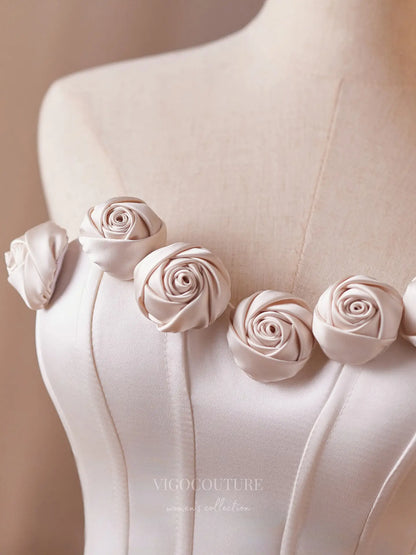 Prom Dresses 2025 to impress Elegant Ivory Satin Corset Top with 3D Rose Trim & Lace-Up Back – 26009-vigocouture-vigocouture
