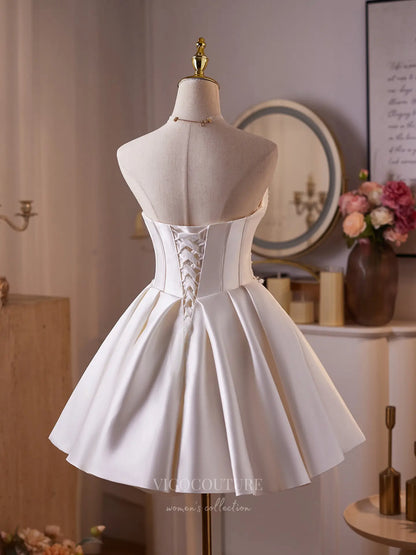 Prom Dresses 2025 to impress Elegant Ivory Satin Homecoming Dress with Lace Appliqués, Sweetheart Neckline & Satin Bow – 26007-vigocouture-vigocouture