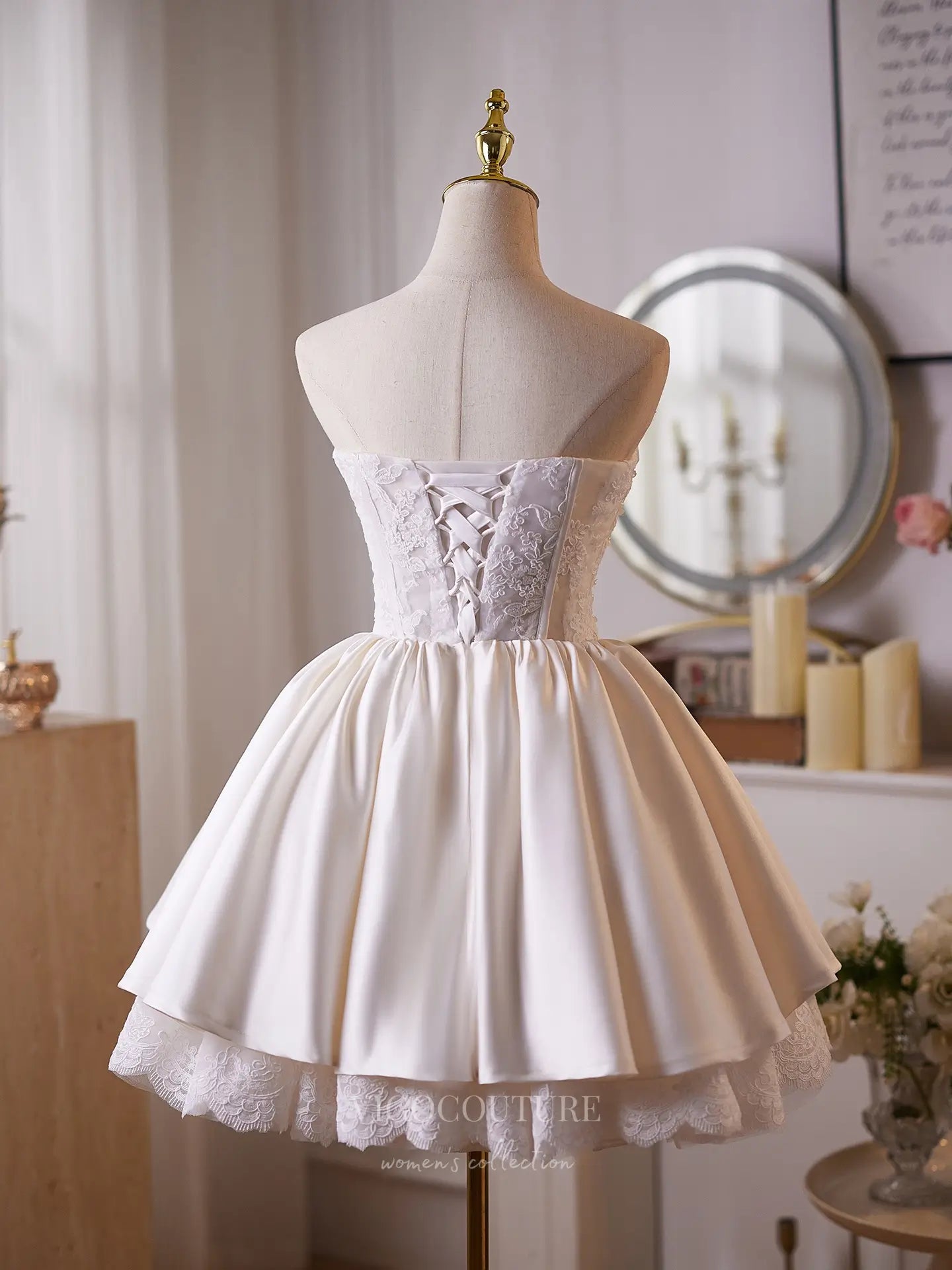 Prom Dresses 2025 to impress Elegant Ivory Satin Homecoming Dress with Lace Corset Bodice & Sweetheart Neckline – 26013-vigocouture-vigocouture