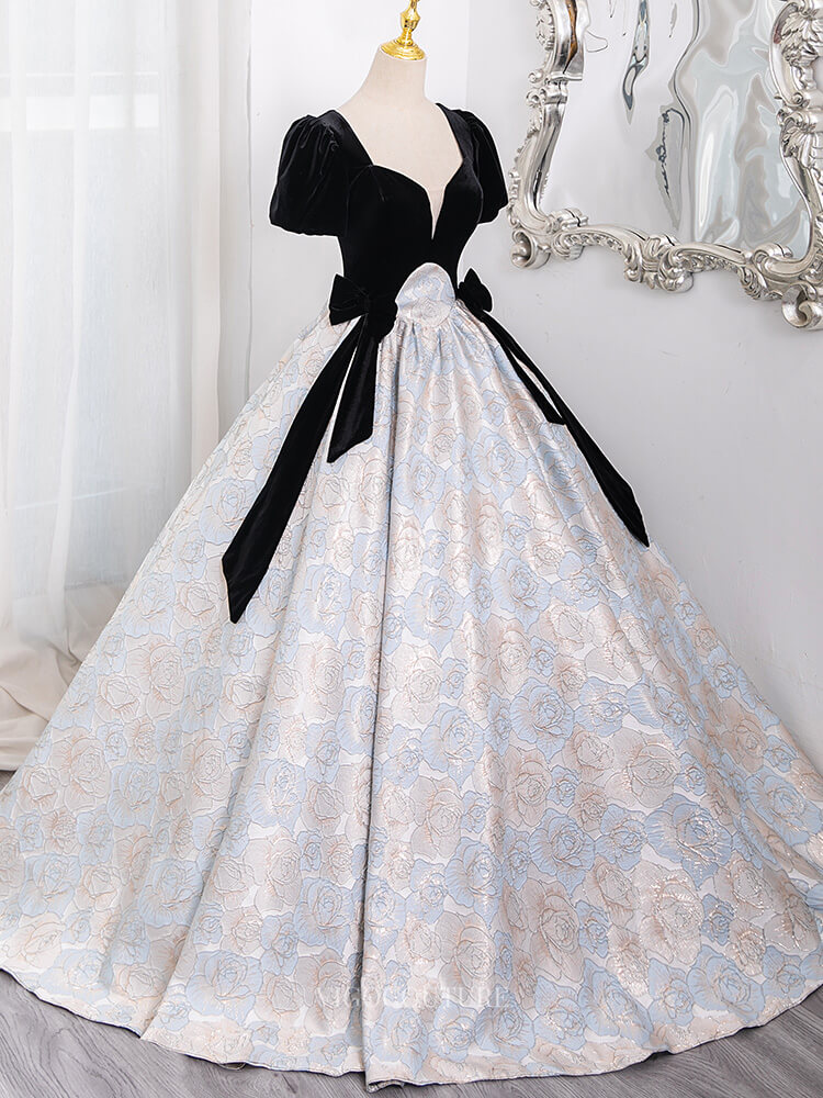 Elegant Jacquard Prom Dresses with Short Sleeve, Velvet Bodice, Quinceanera Dresses BG014 Elegant Jacquard Prom Dresses with Short Sleeve, Velvet Bodice, Quinceanera Dresses BG014