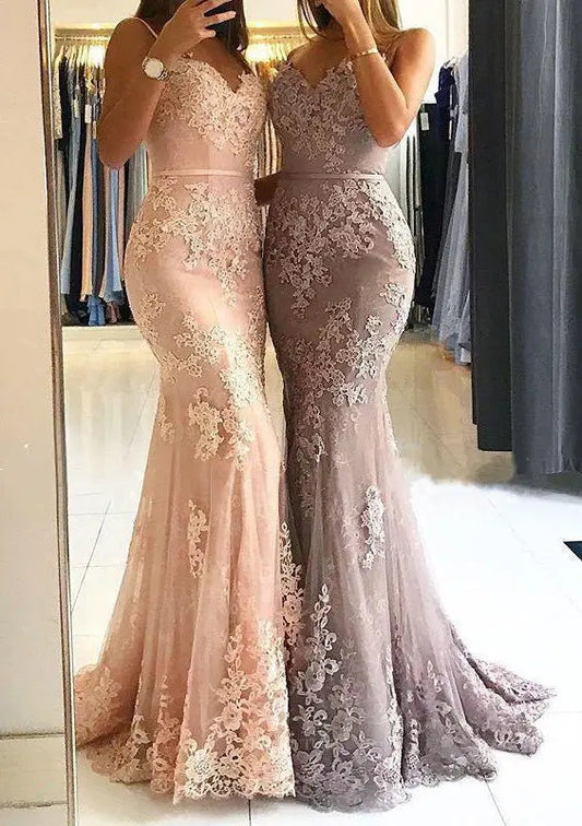 Prom Dresses 2025 to impress Elegant Lace Mermaid Prom Dresses 2025 with Spaghetti Straps – 25106-vigocouture-Blush-Custom Size-vigocouture