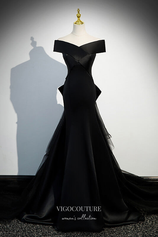 Elegant Mermaid Off the Shoulder Prom Dress with Bow-Tie 22340 Black / 16W Elegant Mermaid Off the Shoulder Prom Dress with Bow-Tie 22340 Black / 16W