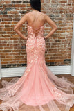 Prom Dress 2025 Elegant Pink Mermaid Prom Dress with Spaghetti Straps and 3D Flower Lace Applique 22195-unique elegant Prom Dresses-Pink-Custom Size-vigocouture