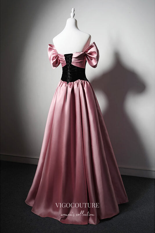 Elegant Pink Satin Prom Dress with Off-the-Shoulder 22379