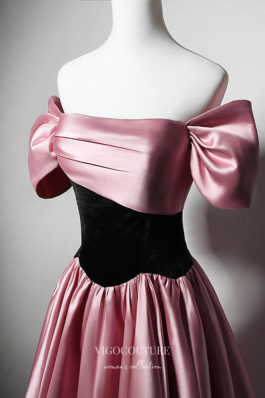 Elegant Pink Satin Prom Dress with Off-the-Shoulder 22379