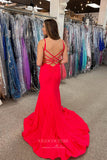 Prom Dress 2025 Elegant Red Mermaid Satin Prom Dress with Spaghetti Strap and Corset Back 22200-unique elegant Prom Dresses-Red-Custom Size-vigocouture