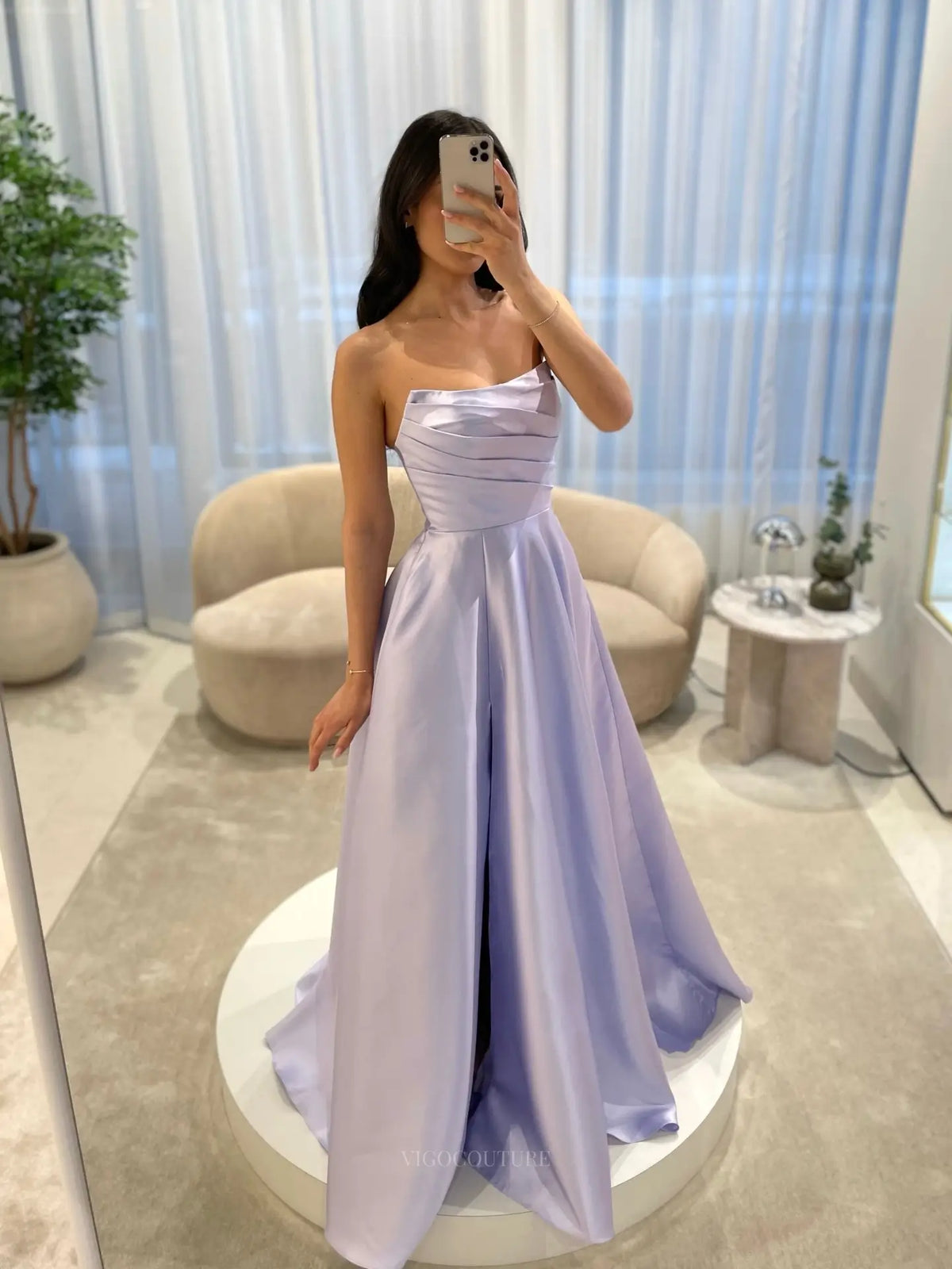Prom Dresses 2025 to impress Elegant Satin A-Line Prom Dress with Strapless Asymmetric Neckline and Pleated Bodice - P26045-vigocouture-Lavender-Custom Size (Add Note in Cart)-vigocouture