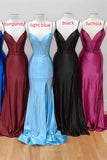 Prom Dress 2025 Elegant Satin Mermaid Cheap Prom Dresses with Slit Spaghetti Strap Boned Bodice 24356-unique elegant Prom Dresses-Blue-Custom Size-vigocouture