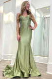 Prom Dresses 2025 to impress Elegant Satin Mermaid Prom Dresses 2025 Lace Spaghetti Strap Formal Dresses – 25158-vigocouture-Green-Custom Size-vigocouture