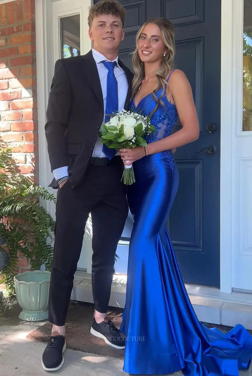 Prom Dresses 2025 to impress Elegant Satin Mermaid Prom Dresses 2025 Lace Spaghetti Strap Formal Dresses – 25158-vigocouture-Royal Blue-Custom Size-vigocouture