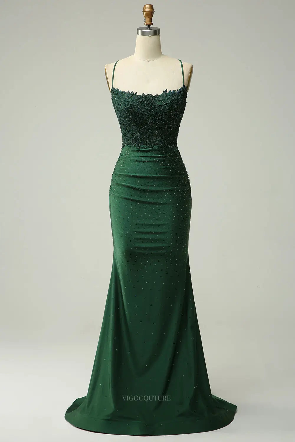 Prom Dresses 2025 to impress Elegant Satin Mermaid Prom Dresses 2025 Spaghetti Strap Sparkly Lace Formal Dress – 25170-vigocouture-Green-Custom Size-vigocouture