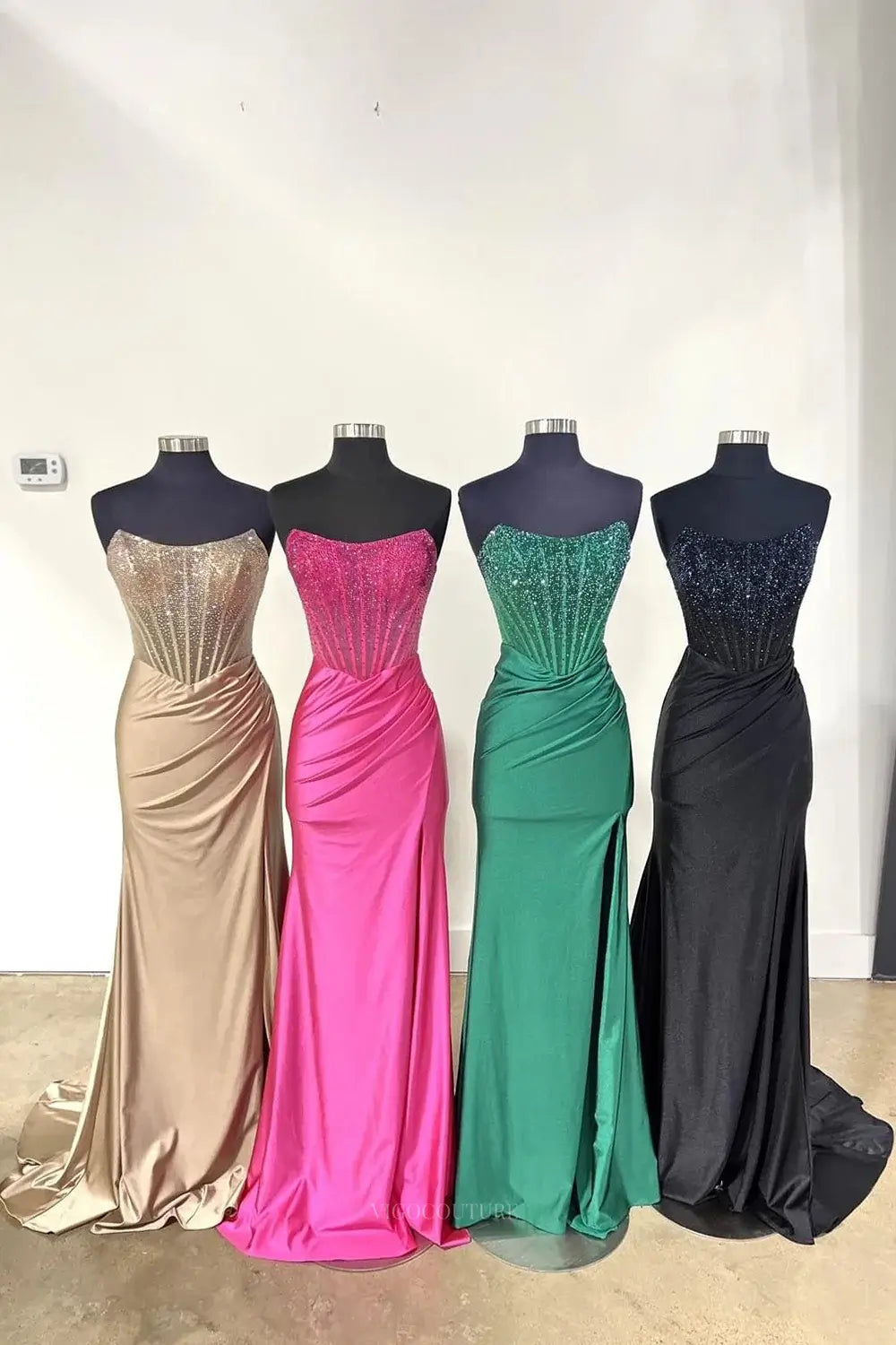 Prom Dresses 2025 to impress Elegant Satin Mermaid Prom Dresses 2025 Strapless Formal Dress with High Slit – 25128-vigocouture-vigocouture