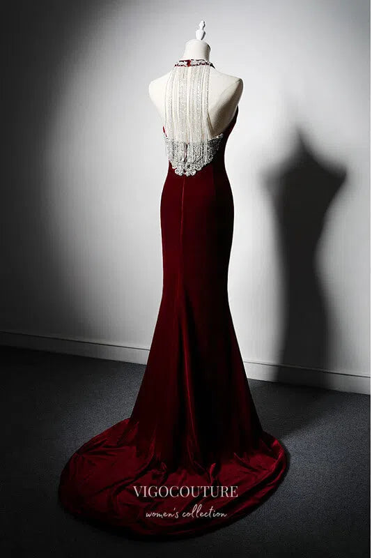 Prom Dress 2025 Elegant Satin Mermaid Prom Dresses with Beaded String 22375-unique elegant Prom Dresses-Burgundy-Custom Size-vigocouture